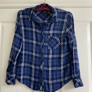 Rails Blue and White with Silver accent stitching Plaid Button Down Shirt